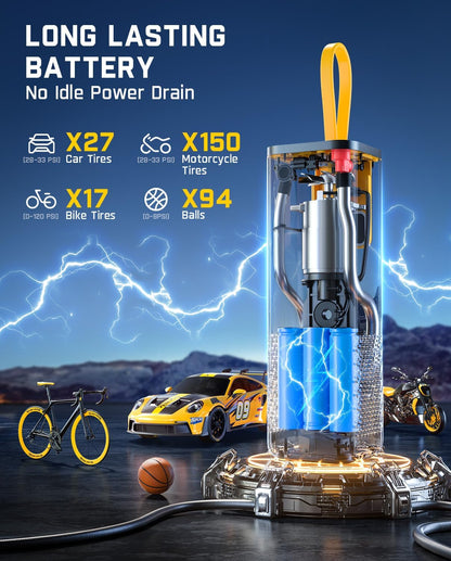 Fanttik X9 APEX Portable Air Compressor for Car Tires, 35s Fast Inflation, 150PSI Cordless Tire Inflator with Light and Power Bank, Suitable for SUV, Sedan, Motorcycle, Bike, Ball