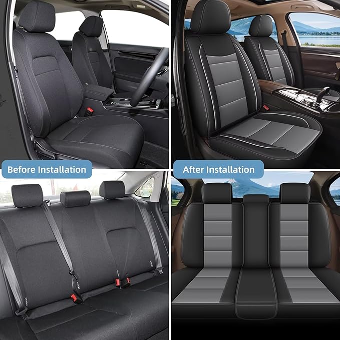 YORKNEIC Full Set Seat Covers Fit for Ford Explorer 2004-2025 2026: Faux Leather Car Seat Covers - Waterproof Car Seat Protector(Black & Grey)