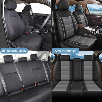 YORKNEIC Full Set Seat Covers Fit for Ford Explorer 2004-2025 2026: Faux Leather Car Seat Covers - Waterproof Car Seat Protector(Black & Grey)