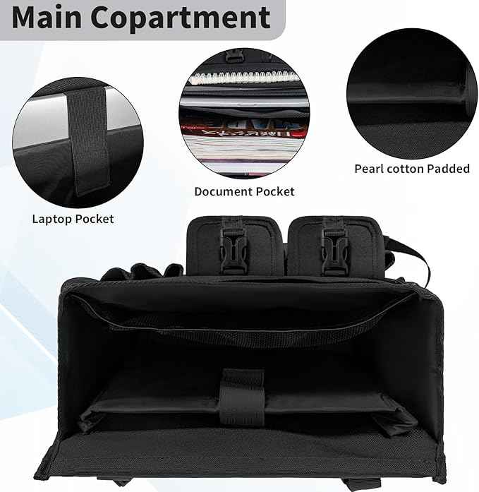 Car Front Seat Organizer Backseat Organizer with Dedicated Tablet Laptop Storage Adjustable Shoulder Strap Cup Holder Truck Seat Storage Universal Fits for Most of Car