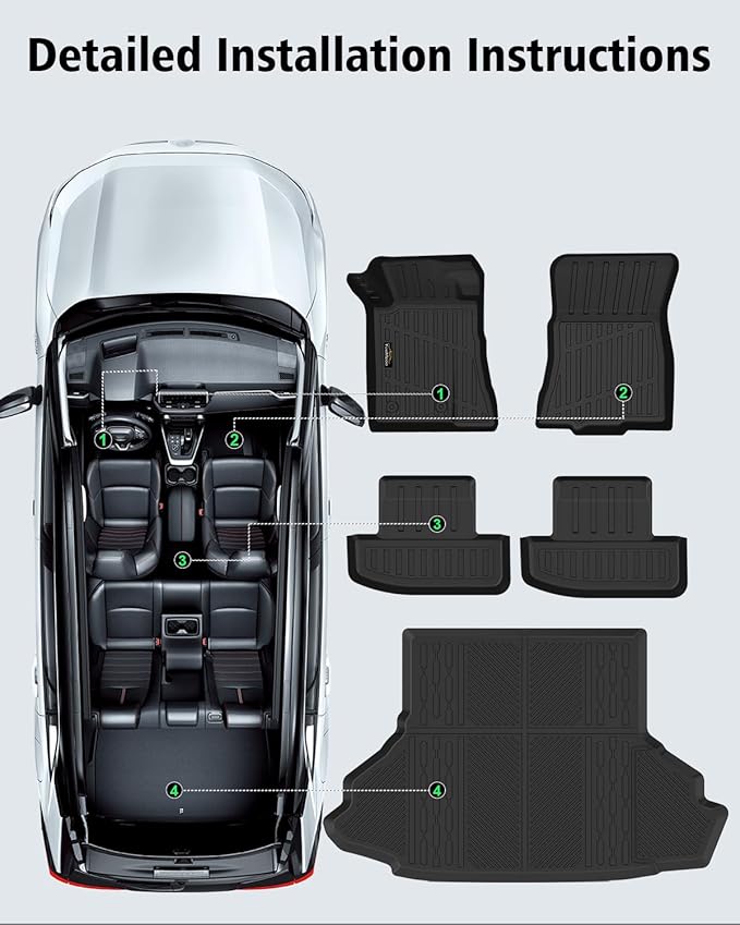 Floor Mats & Cargo Liner Custom Fit for Ford Mustang 2026 2025 2015-2024 (NOT for Mach-E) All Weather TPE Rubber 1st & 2nd Floor Liners Automotive Trunk Mat for Mustang 2025 Accessories, Black