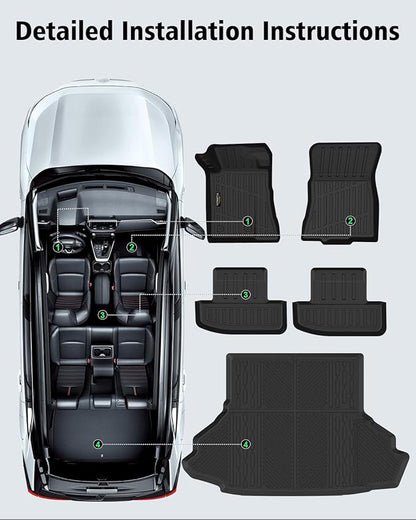 Floor Mats & Cargo Liner Custom Fit for Ford Mustang 2026 2025 2015-2024 (NOT for Mach-E) All Weather TPE Rubber 1st & 2nd Floor Liners Automotive Trunk Mat for Mustang 2025 Accessories, Black