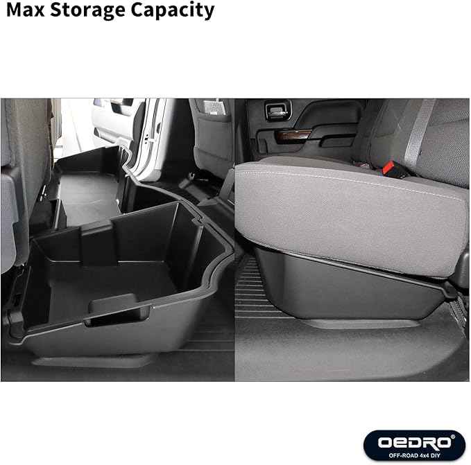 oEdRo Underseat Storage for Chevy Silverado/GMC Sierra 1500(2014-2018) Crew Cab, 2500HD 3500HD(2015-2019), Upgraded Rear Under Seat Storage Truck Organizer Tool Box