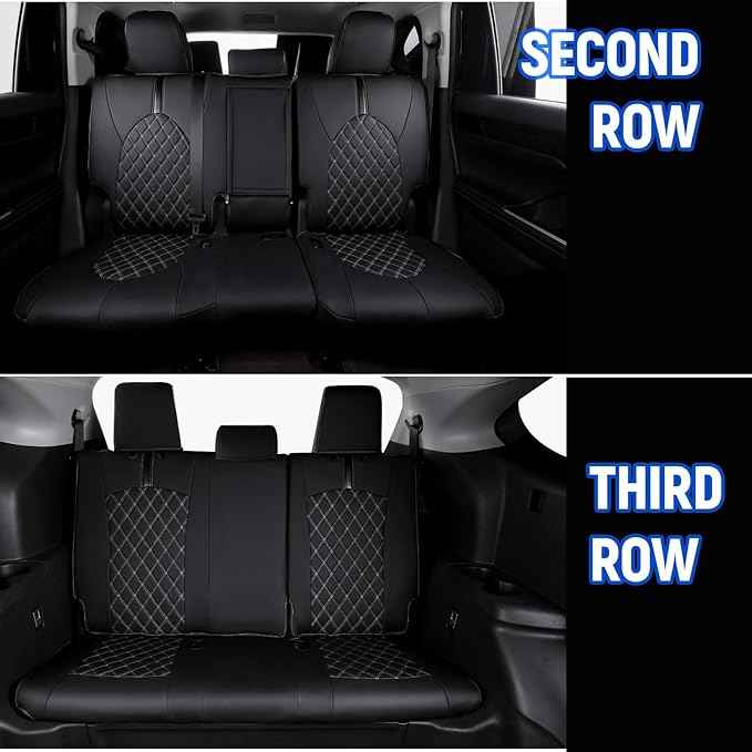 8 Seat Covers for 2026 2025 2024 Grand Highlander Accessories, Car Seat Covers for Toyota Grand Highlander, Side Airbag Compatibility, Full Set All-Wrapped Premium Leather Diamond Pattern