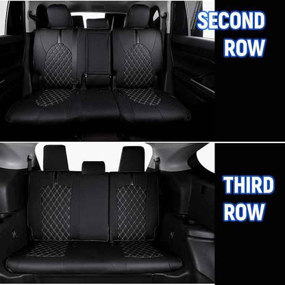 8 Seat Covers for 2026 2025 2024 Grand Highlander Accessories, Car Seat Covers for Toyota Grand Highlander, Side Airbag Compatibility, Full Set All-Wrapped Premium Leather Diamond Pattern