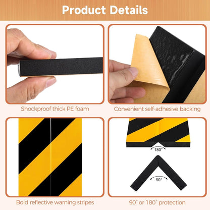 8 Pcs Garage Wall Protectors, Garage Wall Corner Foam Guards, Reflective Wall Edge Protectors, Strong Self-Adhesive Door Bumper Guards for Warehouse, Parking Lot, 15.7×5.9×0.6"