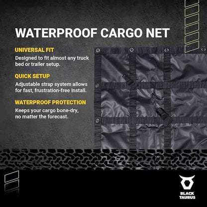 Waterproof Truck Bed Tarp Cover – Heavy Duty Cargo Net & Tarp for Pickup Truck Bed, Trailer, ATV, & Roof Rack, All-Weather Cargo Net for Secure Load with 4 Adjustable Straps - 4 ft x 4 ft
