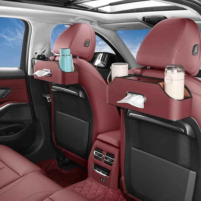 Car Seat Back Organizer - Stylish & Functional Storage for Family Adventures - Cup Holders, Tissue Box & Hooks - Perfect for Kids, Road Trips & Travel (Red)