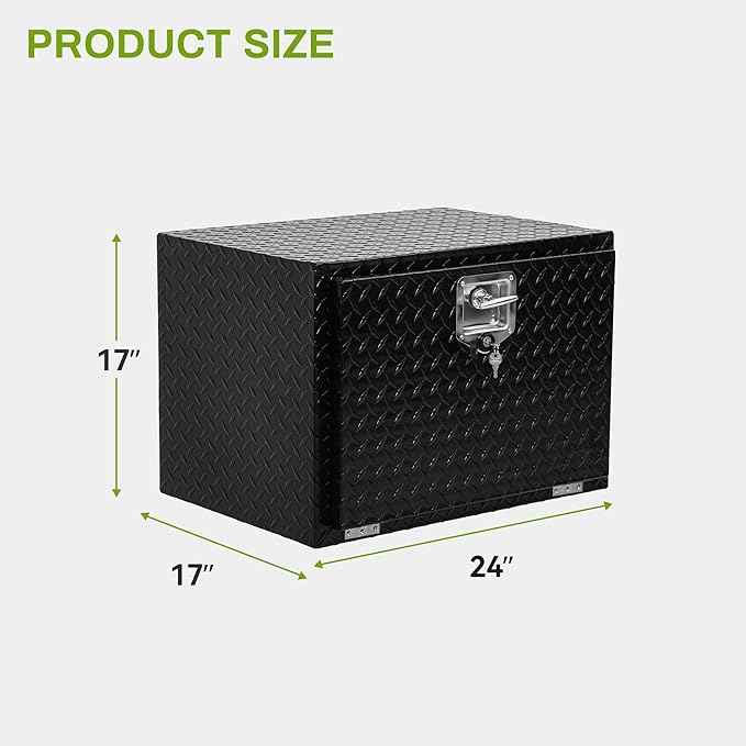 AUTOSAVER88 24 Inch Underbody Tool Boxes, Heavy Duty Aluminum Diamond Plate Toolbox Organizer, Waterproof Chest Storage Box with Lock for Trucks, Trailers, RVs, Warehouses, Black