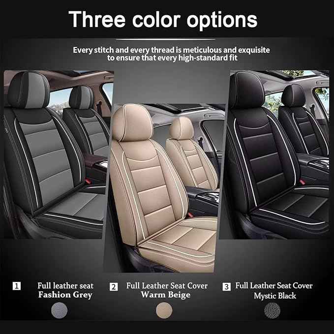 YORKNEIC Seat Covers Fit for Ford Expedition 2011-2025 2026: 2 Front Leather Car Seat Covers - Waterproof Car Seat Protector Compatible Airbag (2 Front Set, Black & Grey)