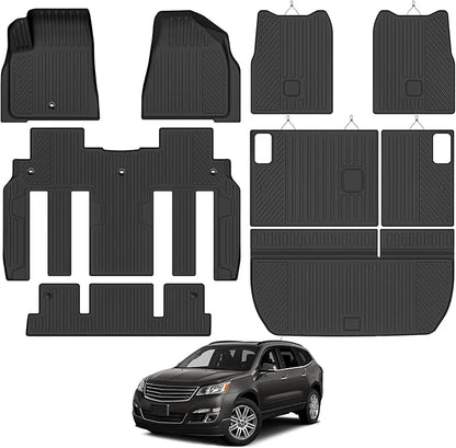 Custom Fit Floor Mats for Chevy Traverse 2009-2017/Buick Enclave 2008-2017 7 Seats/Captain Seat, All Weather TPE Floor Liner & Trunk Mat & 2nd/3rd Row Backrest Mat, Full Set Interior Accessories