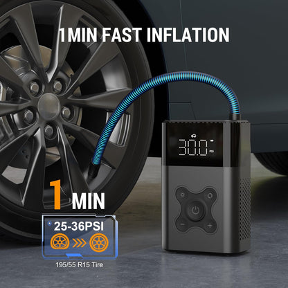 Tire Inflator Portable Air Compressor, 150 PSI Air Pump for Car, Electric Bike Pump with Digital Tire Pressure Gauge, Portable Tire Inflator for Compact Car, Electric Motorcycle, Bike (Black)