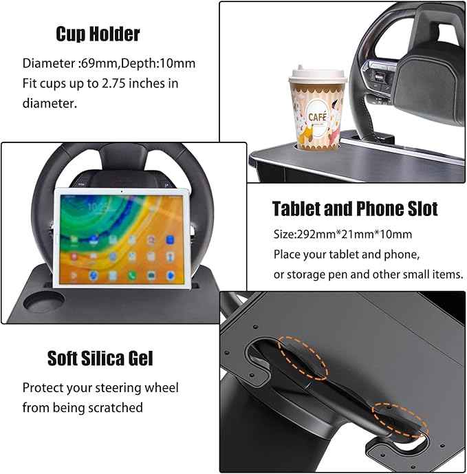 Steering Wheel Tray - 2 in 1 Car Seat Gap Filler Organizer, Multipurpose Table Tray for Eating, Drinking, Laptop