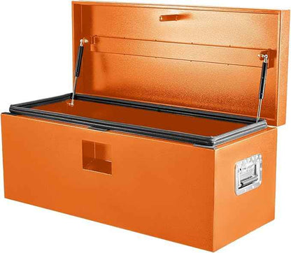 Heavy Duty Black Steel Truck Bed Tool Box – 24x15x15in Lockable Metal Storage Organizer with Grooved Lid, Secure Trailer Tongue Chest, Durable & Fireproof with Side Handles for Pickup, RV, Trailer –
