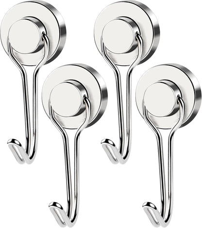 MIKEDE Magnetic Hooks, 40LB Strong Neodymium Magnet Hooks Heavy Duty, Magnetic Swivel Hooks for Hanging, Rust Proof Strong Magnets with Hook Magnetic Metal Hanger for Fridge, Toolbox - 4 Pack