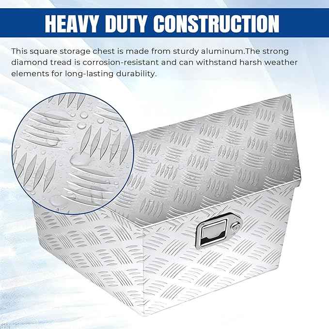 YESHMA 27" x 13" x 13" Trailer Tongue Tool Box Heavy Duty Aluminum with Latch and Keys Trailer Toolbox Organizer Truck Underbody Box Compatible with Pick Up Truck Bed RV Trailer ATV Silver