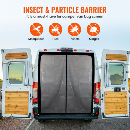 65''H x 65''W Van Bug Screen Universal Size Rear Door Window Covers with Magnetic Closure Car Window Screens for Camping Fits Standard Roof Mercedes Sprinter Ford Transit and RAM Promaster