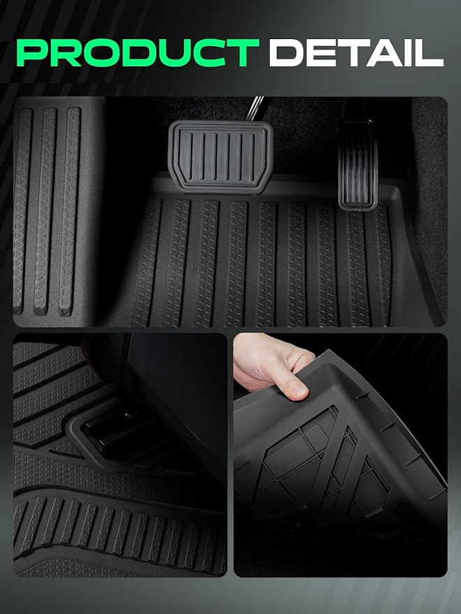YHTAUTO Floor Mats Fit Tesla Model Y Juniper 2025 2026, All Weather TPE Frunk Trunk Cargo Liner Front & Rear Storage Mats, Model Y Accessories for 5-Seat, Full Set Black Floor Mats