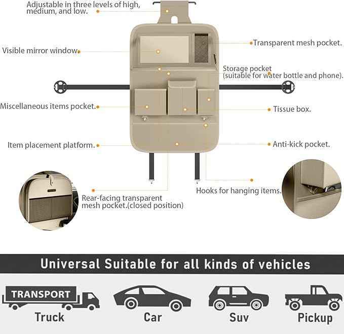 Car Seat Organizers,Multi-functional Back Seat Protectors, Storage Pouches, and Tray Holders (for Cars, Kids, Seat Back and Rear Seats) (Plain Beige, 1 Pcs)