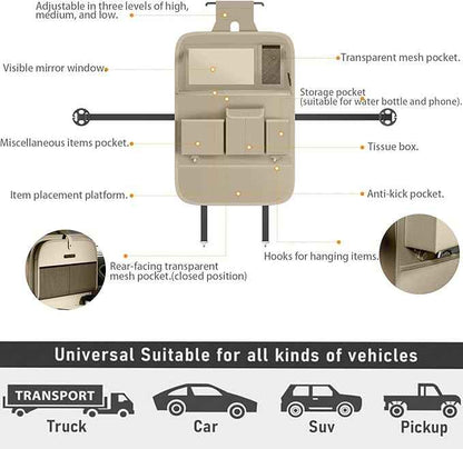 Car Seat Organizers,Multi-functional Back Seat Protectors, Storage Pouches, and Tray Holders (for Cars, Kids, Seat Back and Rear Seats) (Plain Beige, 2 Pcs)