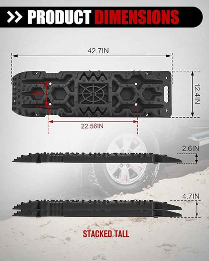 FieryRed Traction Boards Offroad, Recovery Boards with Jack Lift Base, 2Pcs Traction Mat Recovery Tracks for Sand Mud Snow Track Tire Ladder 4X4, Come with 2 Leashes, Black GEN2th