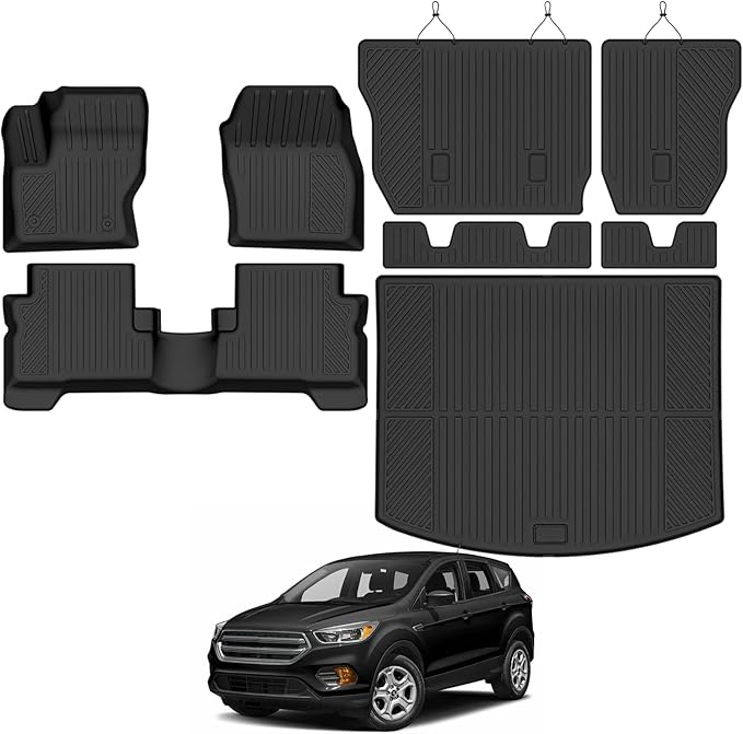 Custom Fit Floor Mats for Ford Escape 2013-2019, All Weather TPE Floor Liners with Trunk Mat & Backrest Protectors, Odorless Full Set Interior Accessories