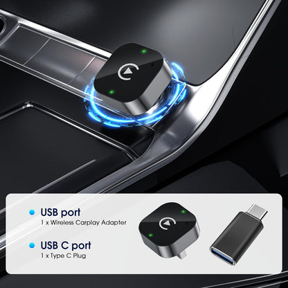 Wireless Carplay Adapter & Android Auto 2025 Upgrade Wired CarPlay to Wireless,2-in-1 Mini USB Design with Fast Stable Connection Car Play for Apple iOS 10+, Android 11+ Version