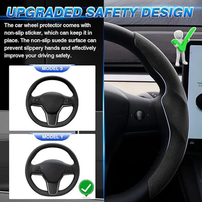 Shademax Custom-Fit for Tesla Steering Wheel Cover, Tesla Model Y 2020-2025 /Model 3 2017-2023Suede Steering Wheel Cover Protector, Non-Slip, Model Y/3 Accessories (Black)