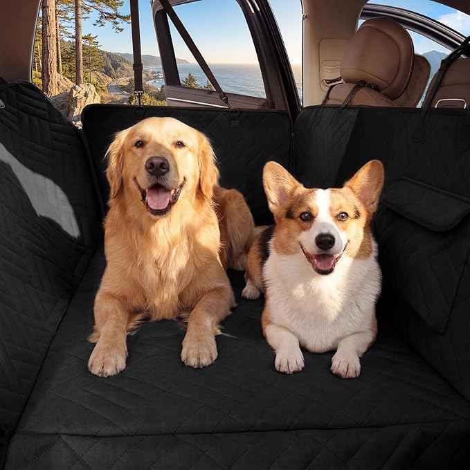 Dog Car Seat Cover for Back Seat, 600D Heavy-Duty Oxford Cloth Pet Car Seat Cover with Hard Bottom, Waterproof Dog Hammock for Car, Dog Car Seat Protector Scratch Proof Nonslip, Holds 400lbs
