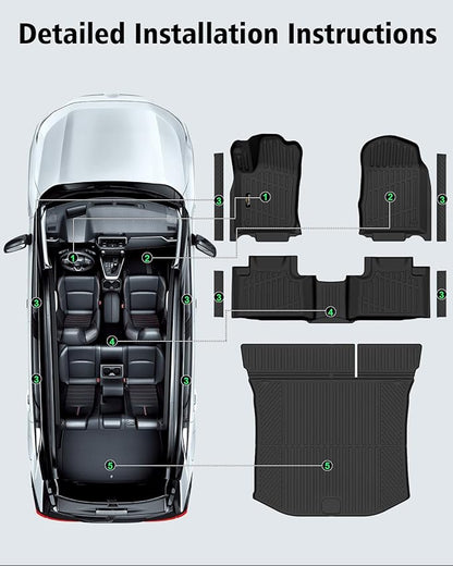 Floor Mats & Trunk Mat Custom for Jeep Grand Cherokee & Dodge Durango 2016-2021/Grand Cherokee WK 2022 (Not for L) All Weather TPE Rubber Cargo Liner Automotive Full Set Accessories- Black
