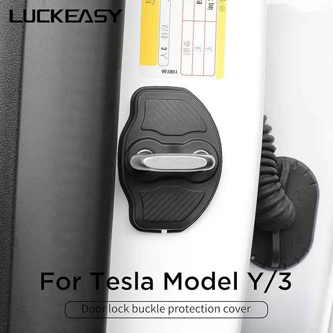 LUCKEASY for Tesla Model Y Juniper 2025 2026/Tesla Model 3 2024 2025 2026 Car Door Lock Cover Door Lock Latch Protector Door Edge Guard Door Entry Guard Black TPE