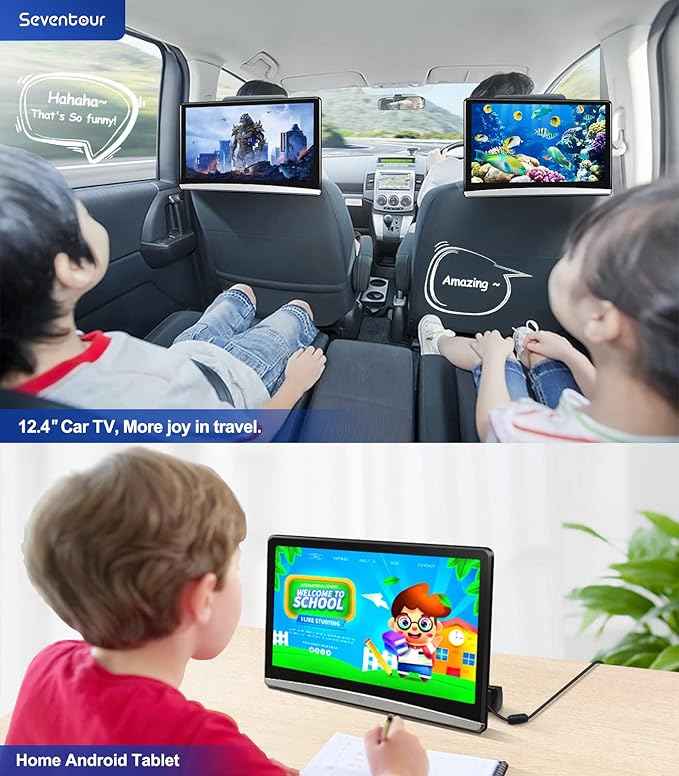 12.4" Android 4K Car TV Headrest Monitor Tablet for Back seat, Support Phone Wireless Connection Mirror Link Touchscreen Monitors,with WiFi/Bluetooth/HDMI/USB/SD/Airplay Video Player(2*pcs)