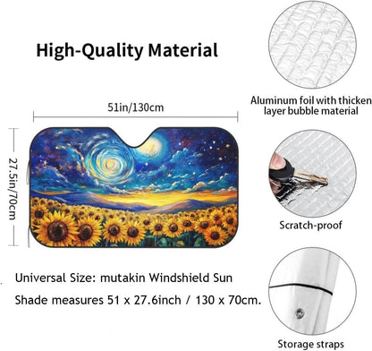 Vintage Sunflower Car Sun Shade Windshield Sunshade Foldable Front Window Shield Cover for Truck SUV
