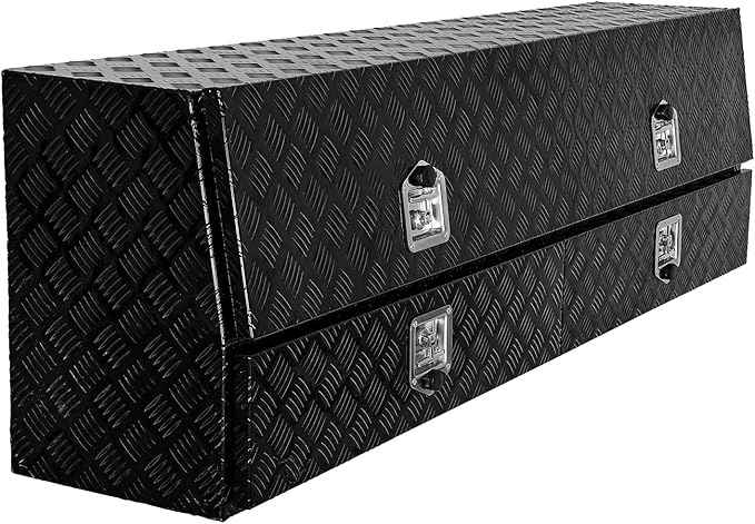 VEVOR Contractor Truck Tool Box, 72 x 21 x 13 in, Black Tread Aluminum TopSider Toolbox with Two Lower Drawers, Flip Up Door, Weather-Resistant Heavy Duty Storage Box with Latch, for Truck Bed Pickup
