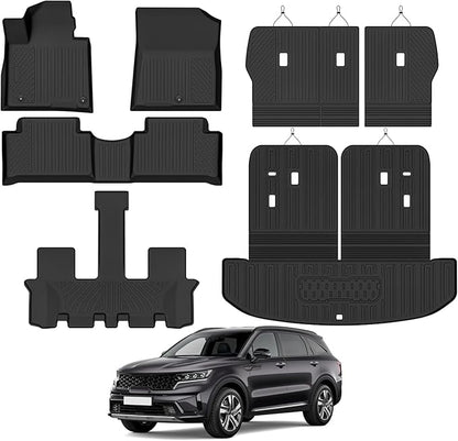 Custom Fit Floor Mats for Kia Sorento 7 Seats/Bench Seats Gas (Not for Hybrid) 2021-2026, All Weather TPE Floor Liners & Trunk Mat & Backrest Protectors, Odorless Full Set Interior Accessories