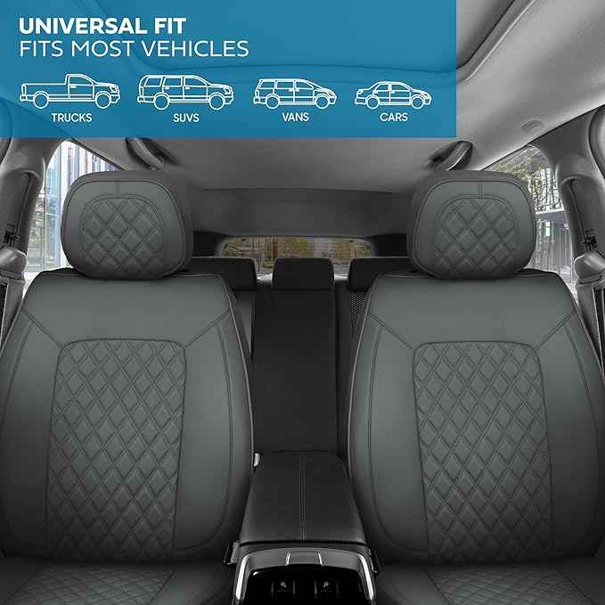 Prestige Edition Faux Leather Seat Covers for Cars, Trucks, & SUV – 2 Charcoal Car Seat Covers for Front Seats - Universal Fit Car Accessories Automotive Interior Protector for Most Vehicles