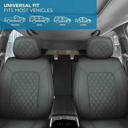 Prestige Edition Faux Leather Seat Covers for Cars, Trucks, & SUV – 2 Charcoal Car Seat Covers for Front Seats - Universal Fit Car Accessories Automotive Interior Protector for Most Vehicles
