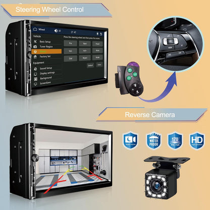 7 Inch Car Stereo with Wireless Apple CarPlay,Double Din Car Radio Androdi Auto,Bluetooth 5.2,IPS 1024 * 600 Display,FM Radio, Backup Camera,Online Navigation,178 * 100mm,Car Audio Receivers