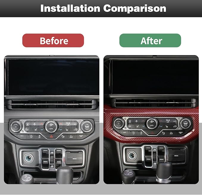 CheroCar for JL Center Console Headlight Air Conditioning Control Panel & Co-Pilot Handle Panel Interior Accessories fit for Jeep Wrangler JL JLU 2024+,Red Carbon Fiber