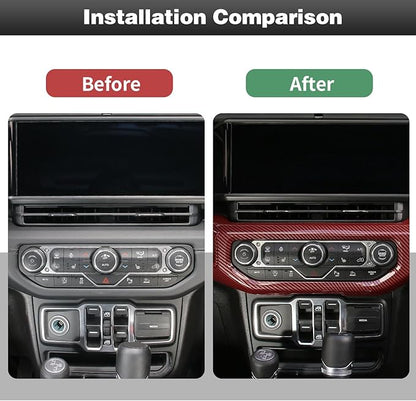 CheroCar for JL Center Console Headlight Air Conditioning Control Panel & Co-Pilot Handle Panel Interior Accessories fit for Jeep Wrangler JL JLU 2024+,Red Carbon Fiber