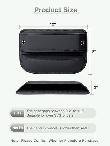 Premium Leather Car Seat Gap Filler Organizer (0.2”-1.2" Gaps), Clever Gifts for Car SUV Truck Owners (Black, 1 Pack)