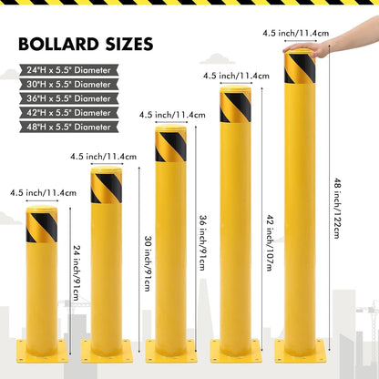 2 Pack Safety Bollard Post, 42 Inch Height 4.5 Inch Diameter Yellow Pipe Safety Steel Bollards with Anchor Bolts and Wrench, Steel Bollards for Road Warning Construction Public Place Traffic Control