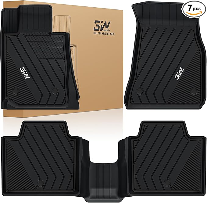 3W Floor Mats Custom Fit for 2019-2024 2025 BMW 3 Series G20 3 Series 330i 330e Sedan, TPE All Weather Floor Liner, 1st and 2nd Row Full Set Car Mats Accessories (NOT for GT & 2 Door), Carpet Included