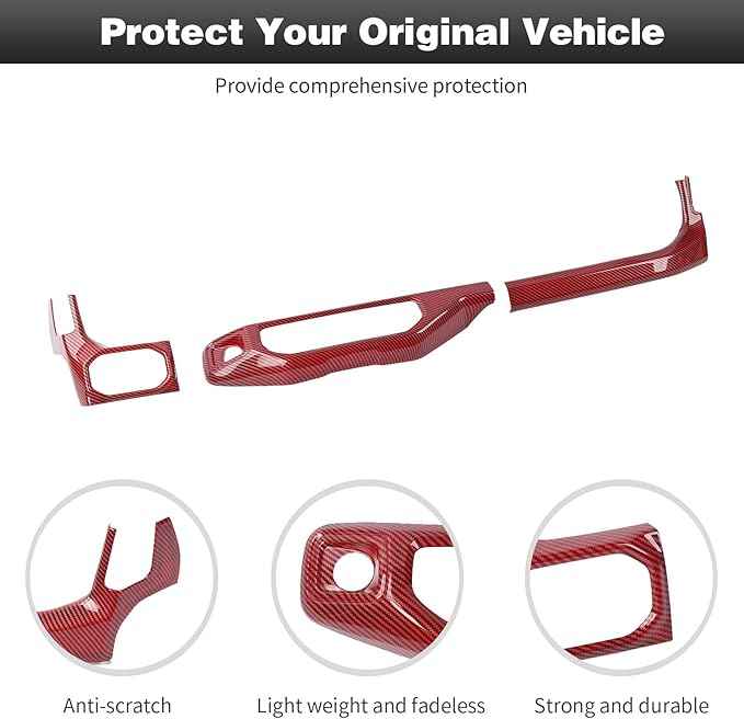 CheroCar for JL Center Console Headlight Air Conditioning Control Panel & Co-Pilot Handle Panel Interior Accessories fit for Jeep Wrangler JL JLU 2024+,Red Carbon Fiber