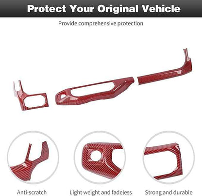 CheroCar for JL Center Console Headlight Air Conditioning Control Panel & Co-Pilot Handle Panel Interior Accessories fit for Jeep Wrangler JL JLU 2024+,Red Carbon Fiber