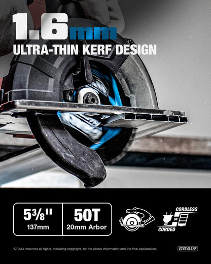 CRALY 5-3/8 Inch 24T Wood Framing & 30T Metal & 50T Aluminum Cutting Circular Saw Blade, 20mm Arbor, Carbide Tipped, Thin Kerf, Black Ice™ Coating, for Wood, Aluminum, Metal, 3-Pack(C054243050-3D)