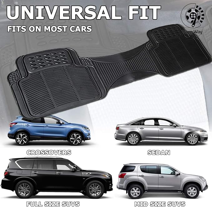 Vaygway Car Floor Mat Runner - Rubber Rear Floor Mat Liner - Black Back Seat Liner - Auto Trimmable Universal Fit Rug for Vehicle