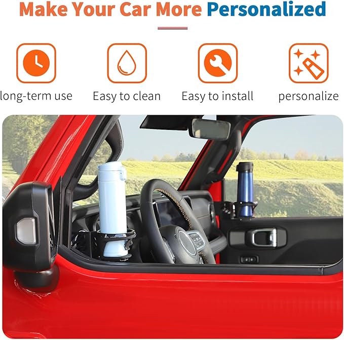 JeCar 2pcs Front Door Cup Holders for 2018-2024 2025 Up Jeep Wrangler JL JLU Gladiator JT (Driver & Passenger Side)