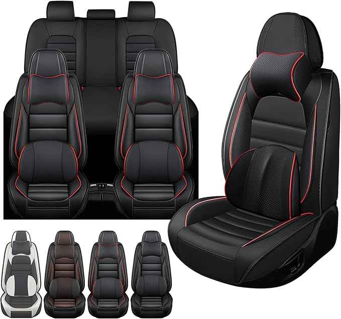 Car Seat Cover Fit for Nissan Frontier 2005-2026 Waterproof Seat Covers,Nappa Faux Leather Breathable and Comfortable,Car Seat Protector Car Interior Accessories (Full Set) Black&Red