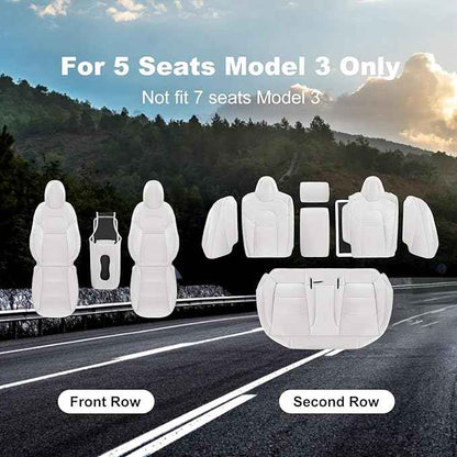 Tesla Model 3 Car Seat Covers Organosilicon Leather Car Interior Seat Airbag Compatible Cushion Cover Full Set Custom Fit 2023 2022 2021 2020 2019 2018, Organosilicon White